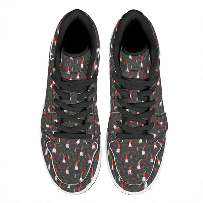Christmas Gnomes Pattern Print High Top Leather Sneakers