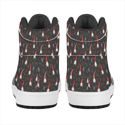 Christmas Gnomes Pattern Print High Top Leather Sneakers