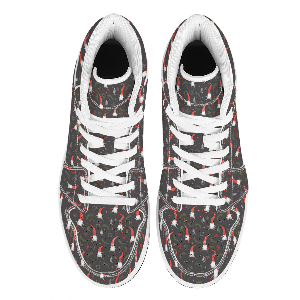 Christmas Gnomes Pattern Print High Top Leather Sneakers