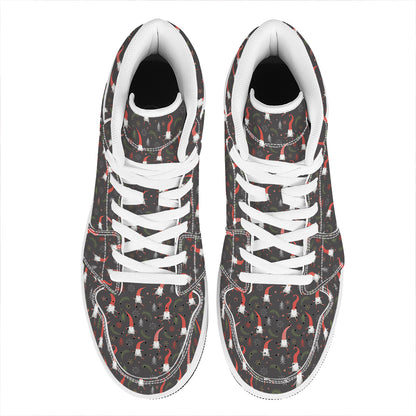 Christmas Gnomes Pattern Print High Top Leather Sneakers