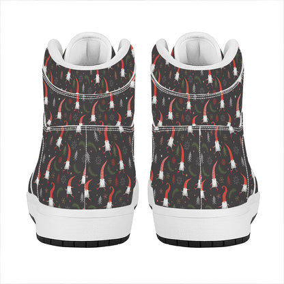 Christmas Gnomes Pattern Print High Top Leather Sneakers