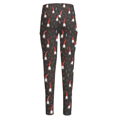 Christmas Gnomes Pattern Print High-Waisted Pocket Leggings