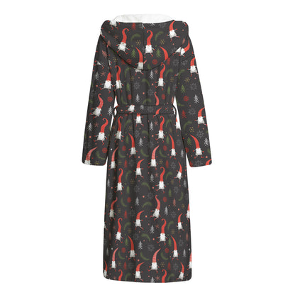 Christmas Gnomes Pattern Print Hooded Bathrobe