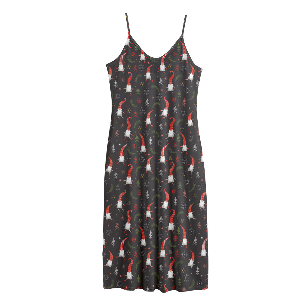 Christmas Gnomes Pattern Print Jersey Midi Cami Dress