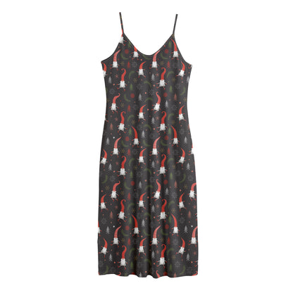 Christmas Gnomes Pattern Print Jersey Midi Cami Dress