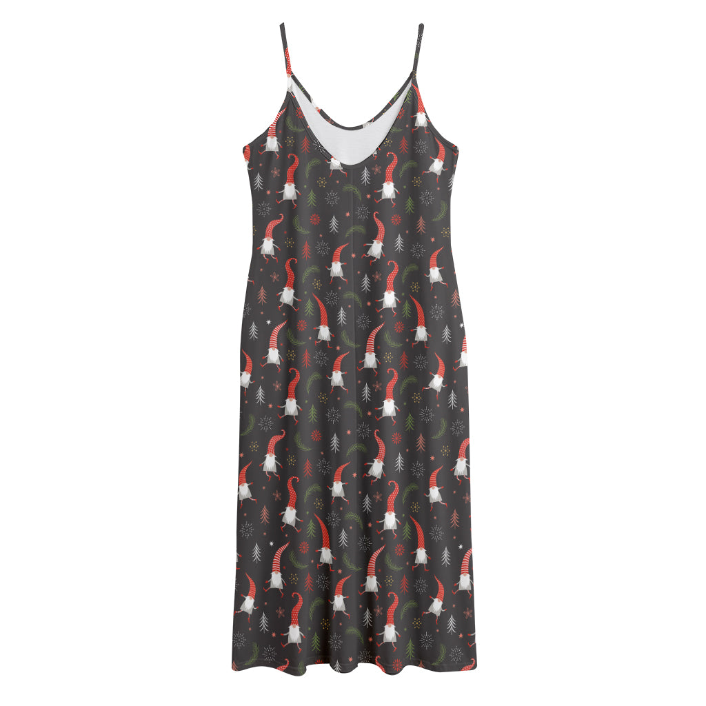 Christmas Gnomes Pattern Print Jersey Midi Cami Dress