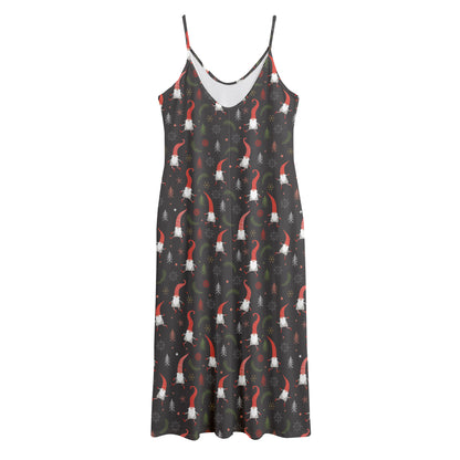 Christmas Gnomes Pattern Print Jersey Midi Cami Dress