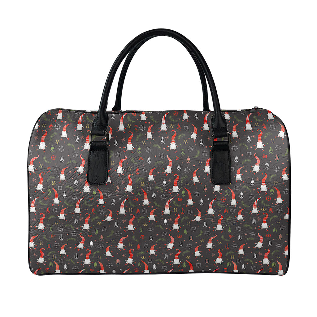 Christmas Gnomes Pattern Print Leather Duffle Bag