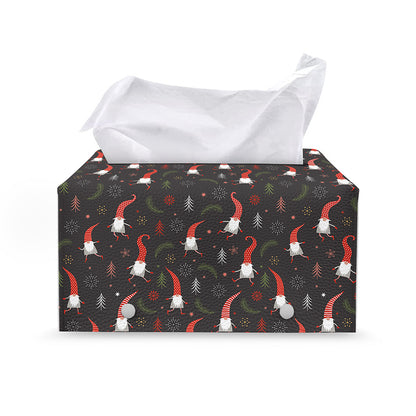Christmas Gnomes Pattern Print Leather Tissue Box Cover