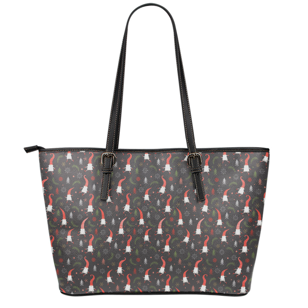 Christmas Gnomes Pattern Print Leather Tote Bag