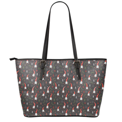 Christmas Gnomes Pattern Print Leather Tote Bag