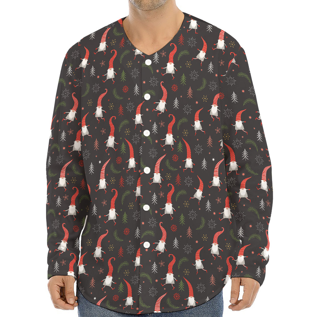 Christmas Gnomes Pattern Print Long Sleeve Baseball Jersey