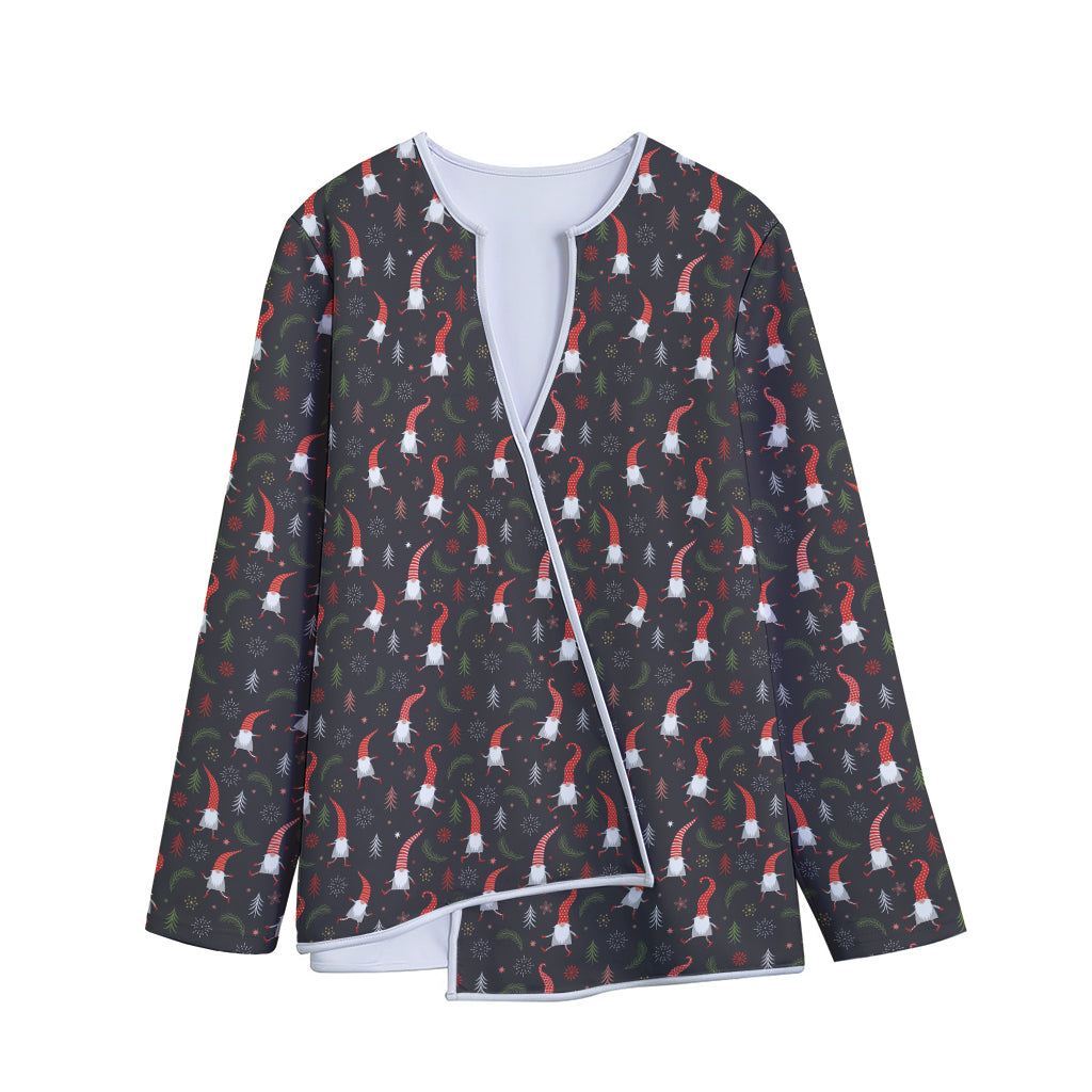 Christmas Gnomes Pattern Print Long Sleeve Short Coat