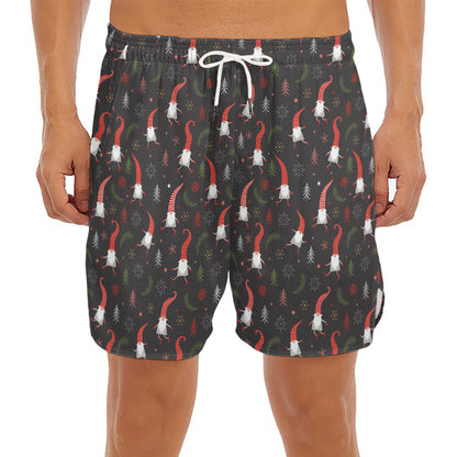 Christmas Gnomes Pattern Print Men's Split Running Shorts