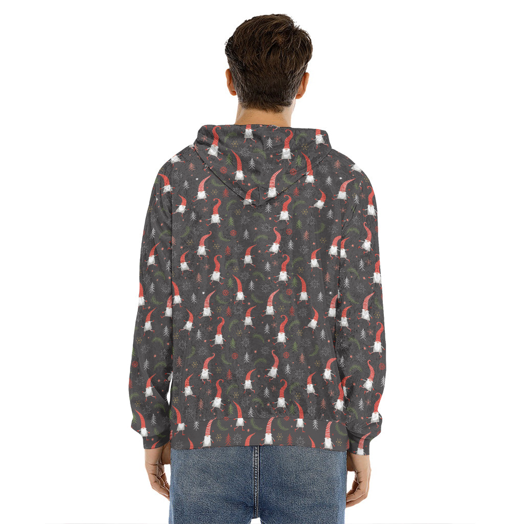 Christmas Gnomes Pattern Print Men's Velvet Pullover Hoodie