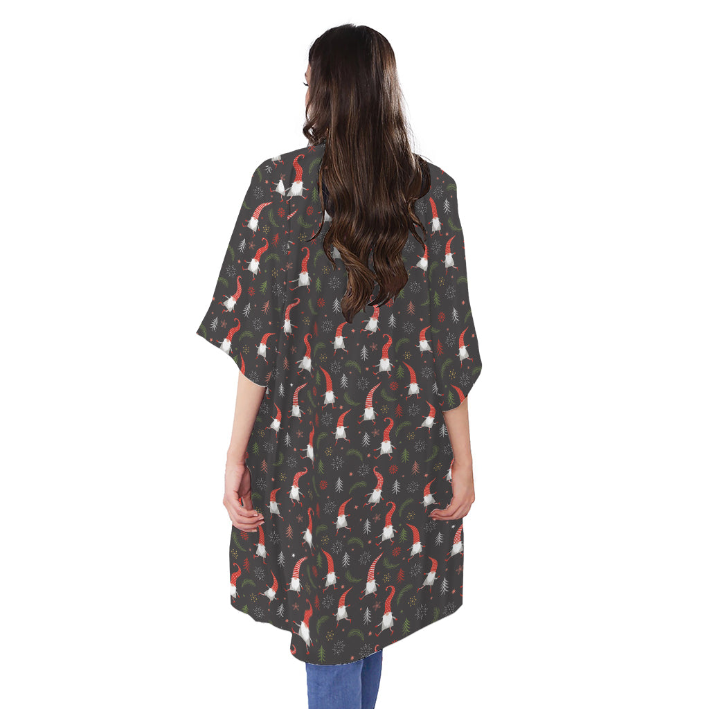 Christmas Gnomes Pattern Print Open Front Beach Cover Up