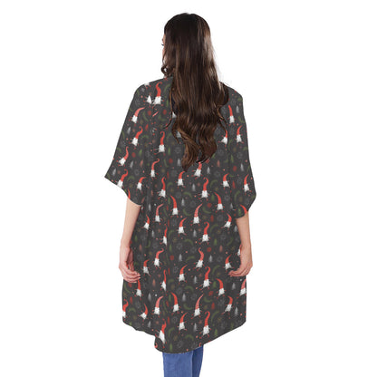 Christmas Gnomes Pattern Print Open Front Beach Cover Up