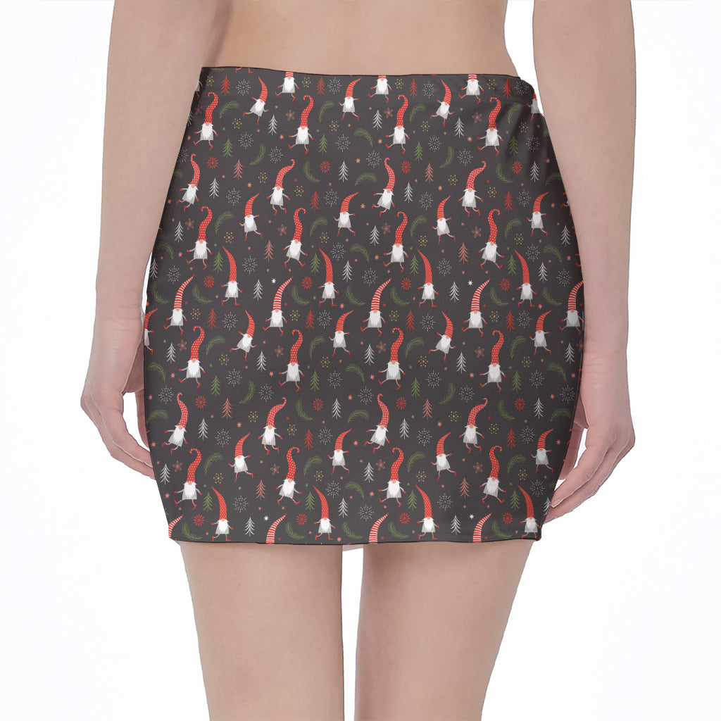 Christmas Gnomes Pattern Print Pencil Mini Skirt