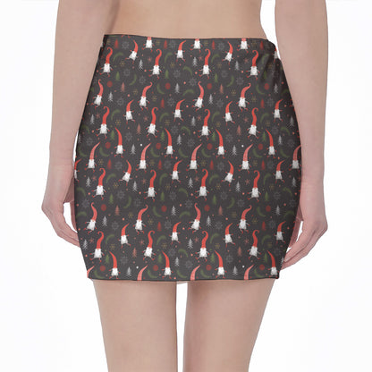 Christmas Gnomes Pattern Print Pencil Mini Skirt
