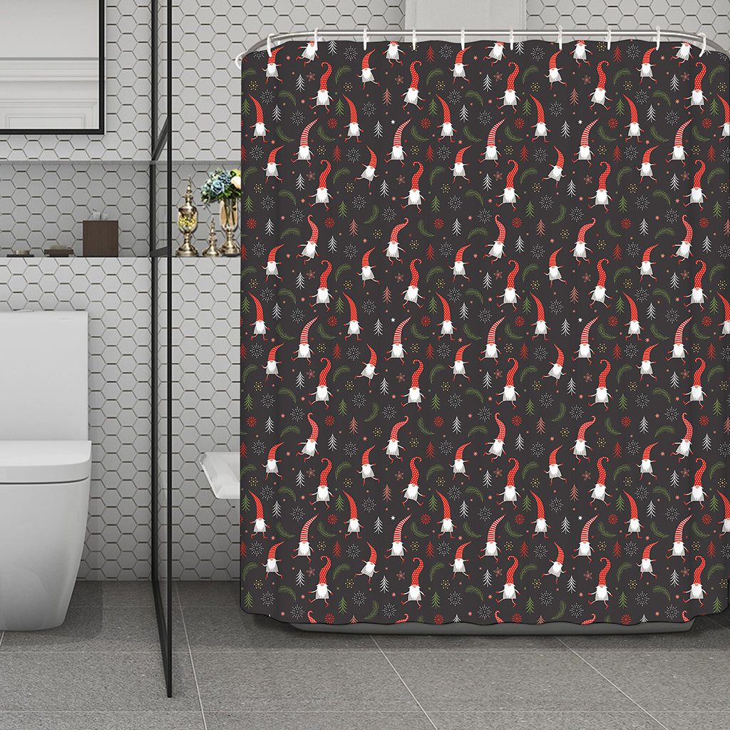 Christmas Gnomes Pattern Print Polyester Shower Curtain