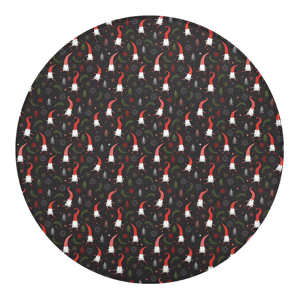 Christmas Gnomes Pattern Print Round Blanket