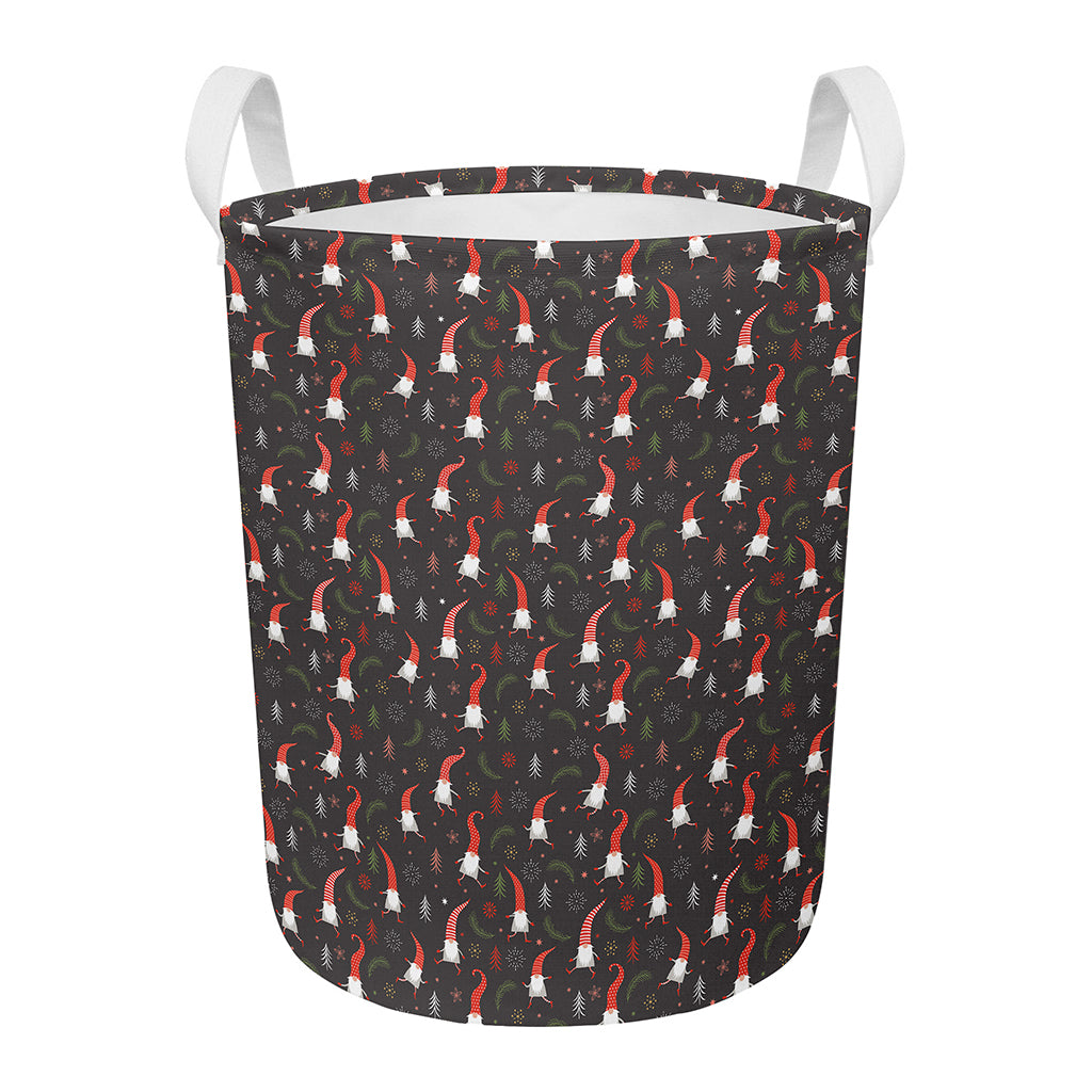 Christmas Gnomes Pattern Print Round Laundry Basket