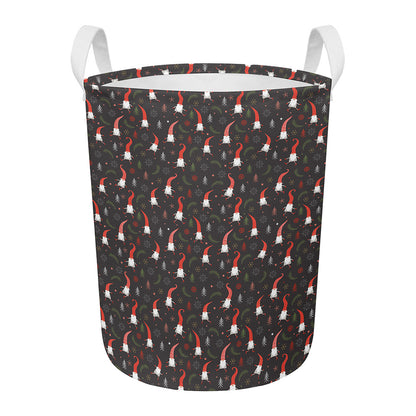 Christmas Gnomes Pattern Print Round Laundry Basket