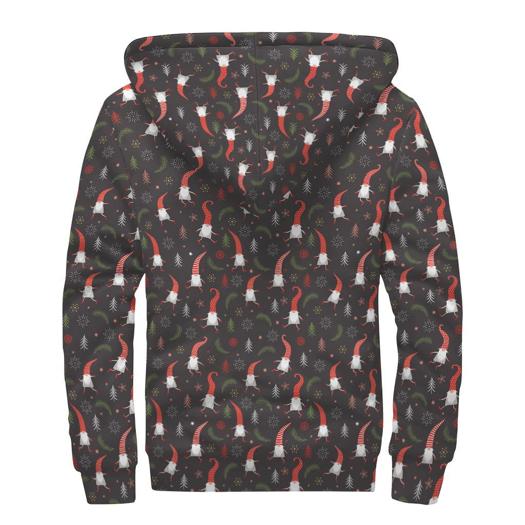 Christmas Gnomes Pattern Print Sherpa Lined Zip Up Hoodie
