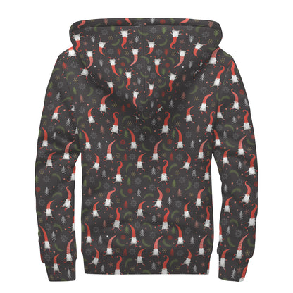 Christmas Gnomes Pattern Print Sherpa Lined Zip Up Hoodie