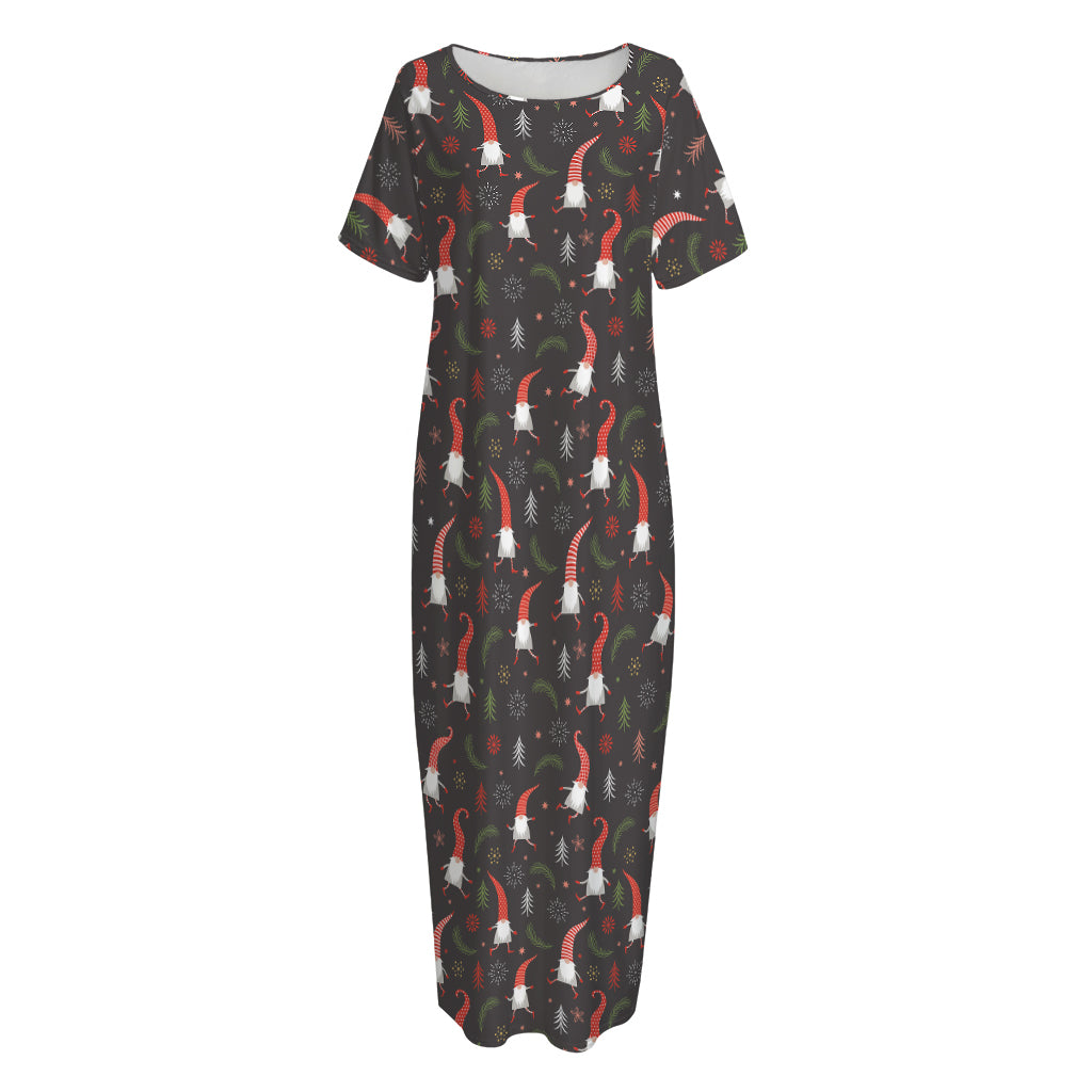 Christmas Gnomes Pattern Print Short Sleeve Long Nightdress