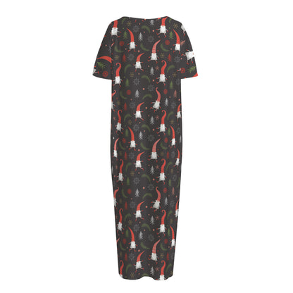 Christmas Gnomes Pattern Print Short Sleeve Long Nightdress
