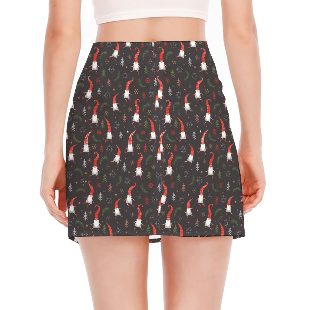 Christmas Gnomes Pattern Print Side Slit Mini Skirt