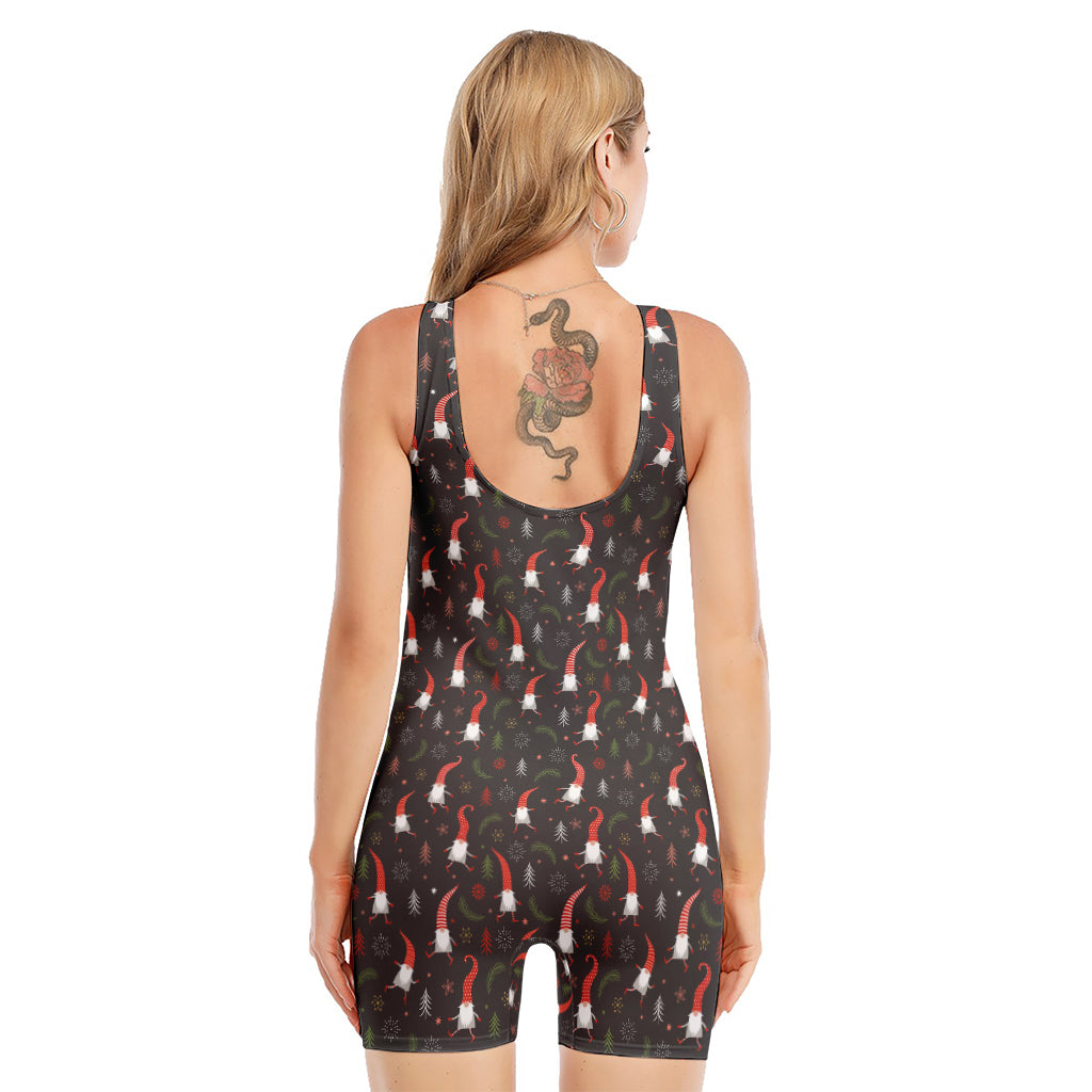 Christmas Gnomes Pattern Print Sleeveless One Piece Swimsuit