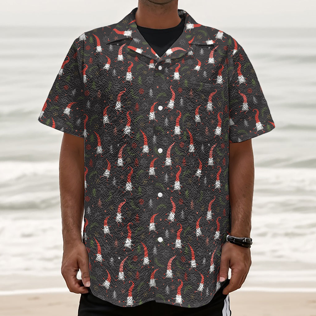 Christmas Gnomes Pattern Print Textured Short Sleeve Shirt