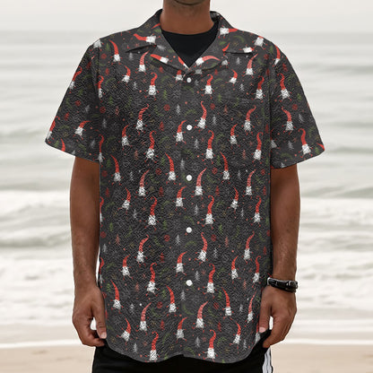 Christmas Gnomes Pattern Print Textured Short Sleeve Shirt