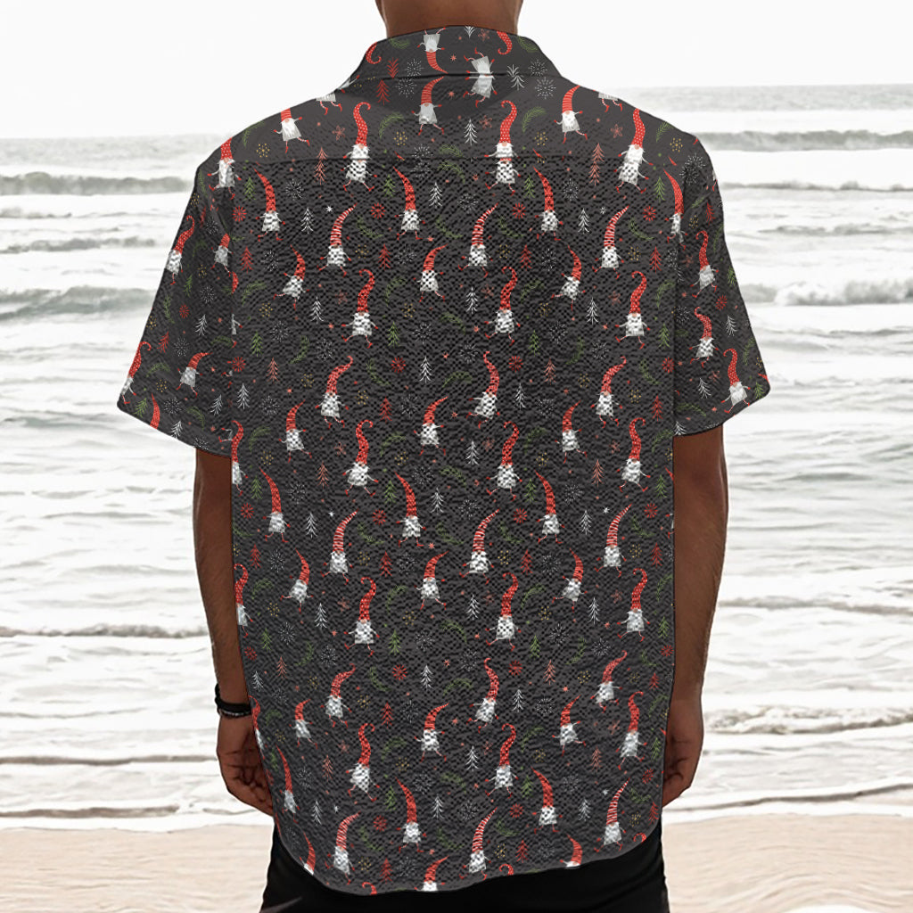 Christmas Gnomes Pattern Print Textured Short Sleeve Shirt