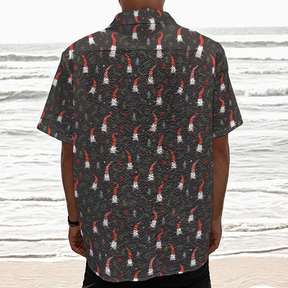 Christmas Gnomes Pattern Print Textured Short Sleeve Shirt