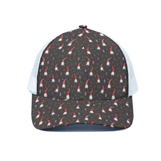 Christmas Gnomes Pattern Print White Mesh Trucker Cap
