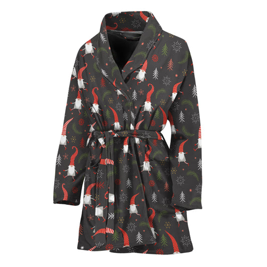 Christmas Gnomes Pattern Print Women's Bathrobe