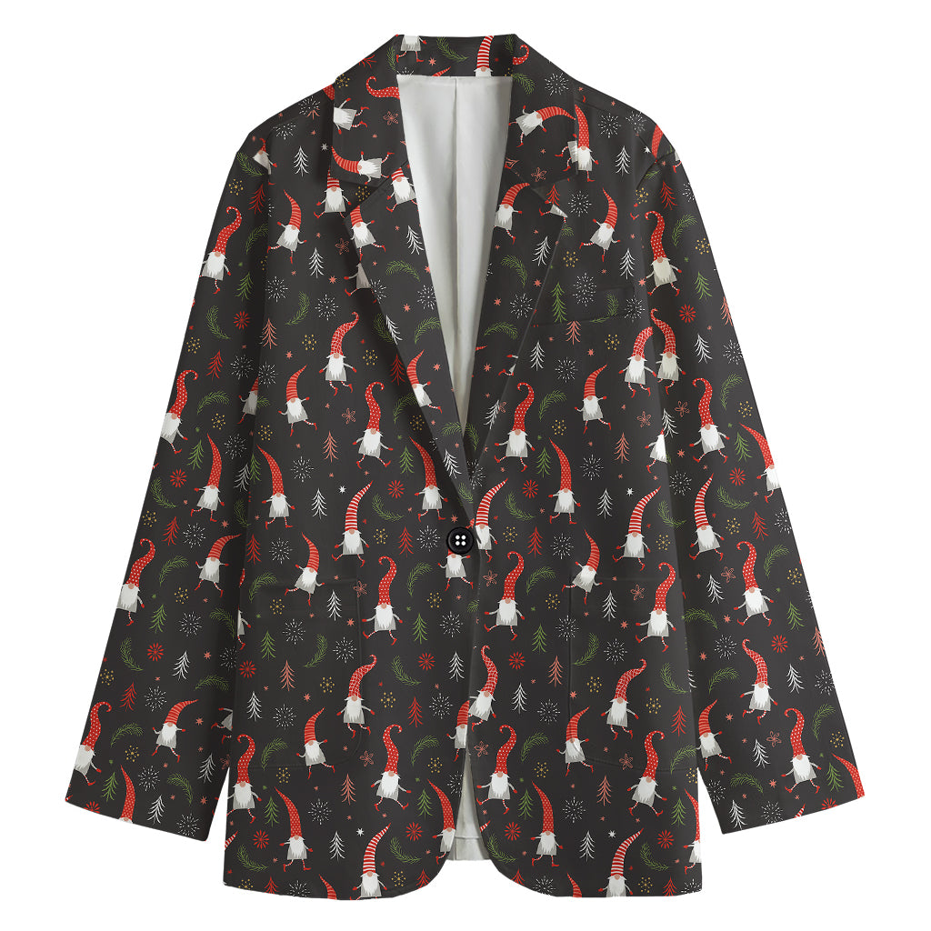 Christmas Gnomes Pattern Print Women's Cotton Blazer