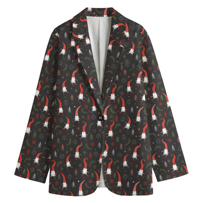 Christmas Gnomes Pattern Print Women's Cotton Blazer