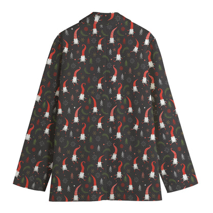Christmas Gnomes Pattern Print Women's Cotton Blazer