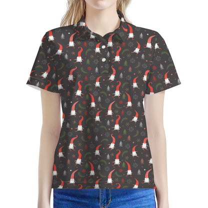 Christmas Gnomes Pattern Print Women's Polo Shirt