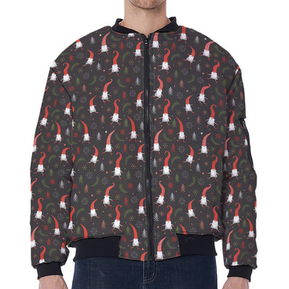 Christmas Gnomes Pattern Print Zip Sleeve Bomber Jacket