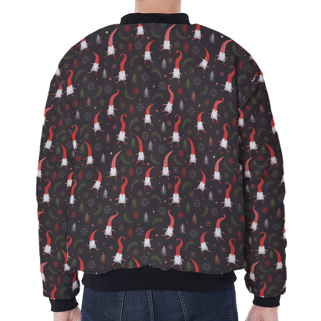 Christmas Gnomes Pattern Print Zip Sleeve Bomber Jacket