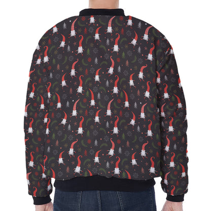Christmas Gnomes Pattern Print Zip Sleeve Bomber Jacket