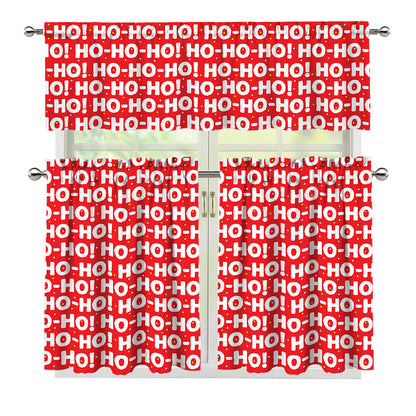 Christmas Ho Ho Ho Pattern Print 3 Piece Kitchen Curtains