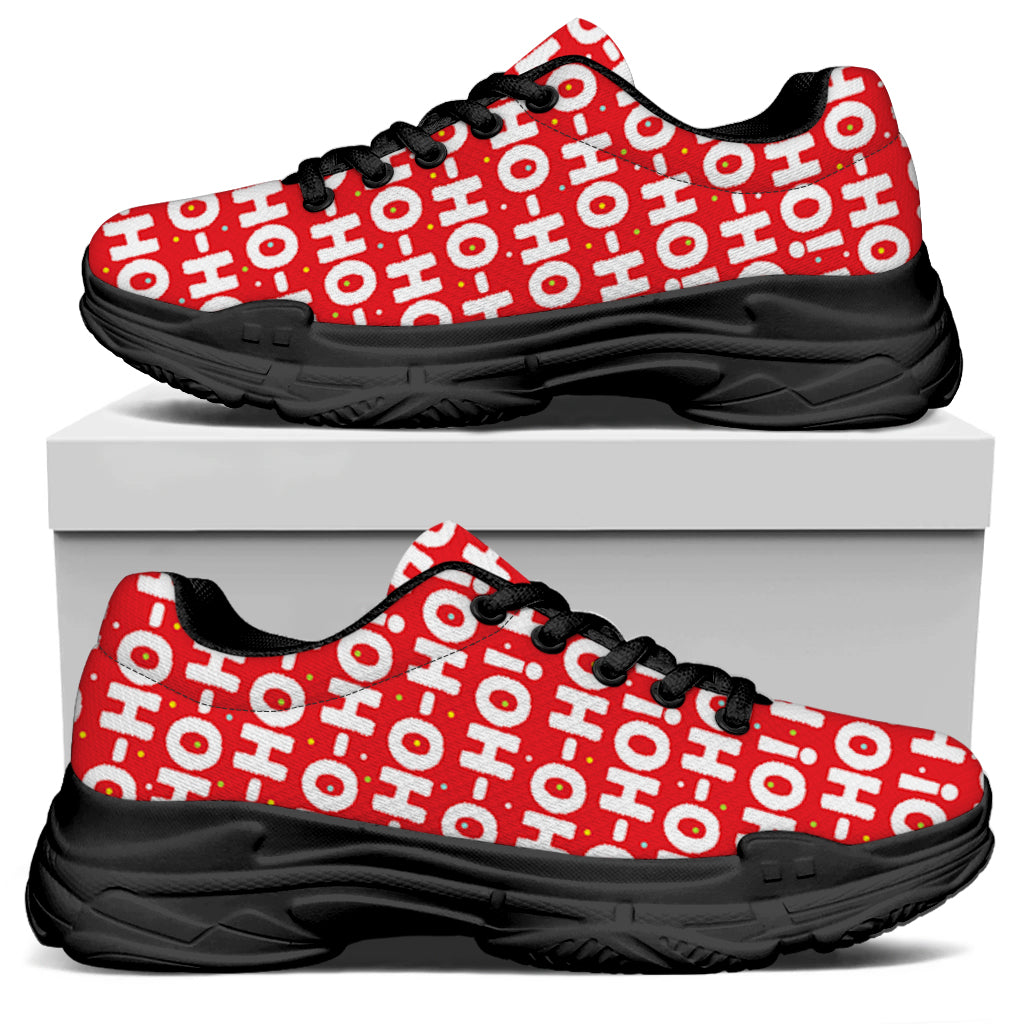 Christmas Ho Ho Ho Pattern Print Black Chunky Shoes