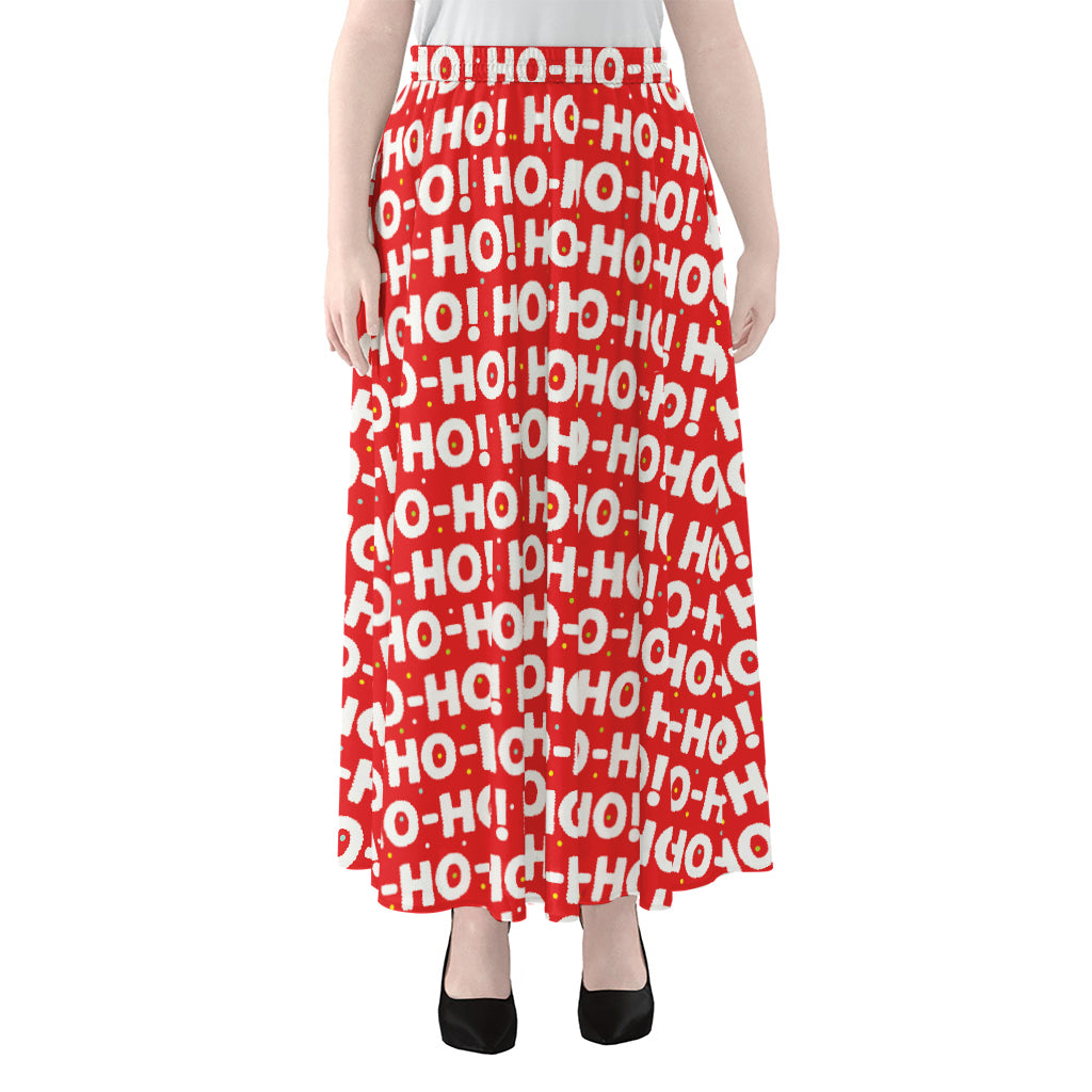 Christmas Ho Ho Ho Pattern Print Chiffon Maxi Skirt