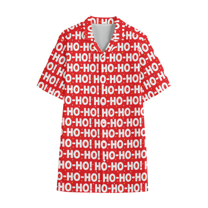 Christmas Ho Ho Ho Pattern Print Cotton Hawaiian Shirt